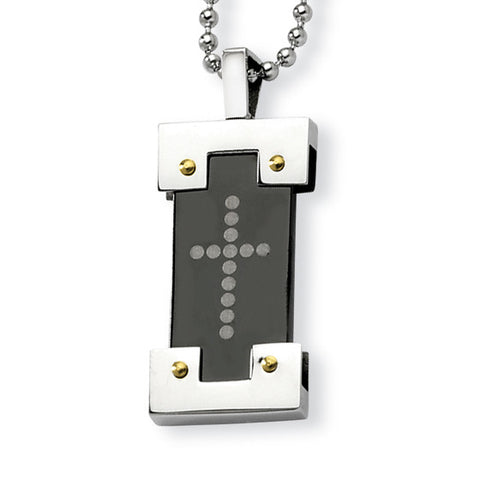 Stainless Steel Black &Yellow IP-plated Cross Pend Necklace SRN475 - shirin-diamonds
