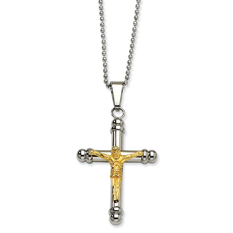Stainless Steel Yellow IP-plated Crucifix Pendant Necklace SRN496 - shirin-diamonds