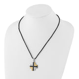 Stainless Steel Black & Yellow IP-plated Cross Necklace 20 Inch