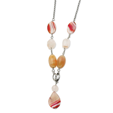 Stainless Steel Pink Quartz and Agate 24 in  w/ 1 in  ext. Necklace SRN548 - shirin-diamonds