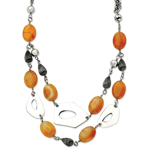 Stainless Steel Red/Orange Agate 24 in  w/ 1.5 in  ext. Necklace SRN549 - shirin-diamonds