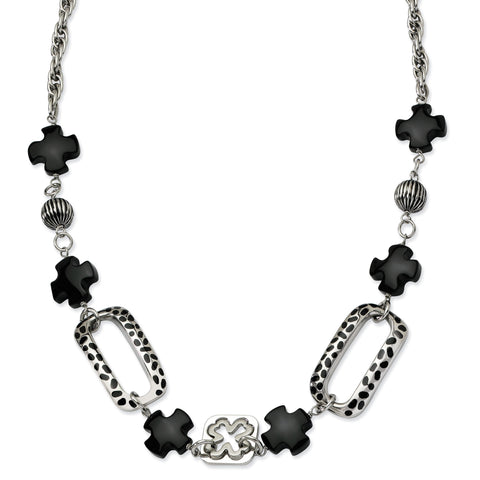 Stainless Steel Black Agate & Resin 24 in  w/ 1 in  ext. Necklace SRN575 - shirin-diamonds