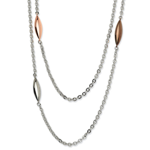 Stainless Steel Rose, Brown IP plated & Steel Ovals 28in Necklace SRN582 - shirin-diamonds
