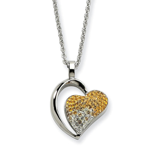 Stainless Steel Yellow & Clear Crystals Heart Pendant Necklace SRN593 - shirin-diamonds