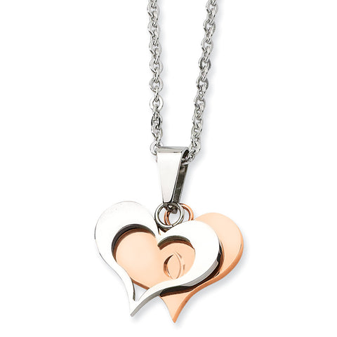 Stainless Steel Polished & Rose IP-plated Heart Necklace SRN597 - shirin-diamonds