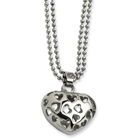 Stainless Steel Puffed Heart w/ Heart Cutouts 22in Necklace SRN600 - shirin-diamonds