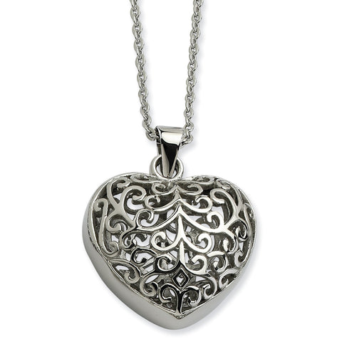 Stainless Steel Filigree Puffed Heart Pendant Necklace SRN601 - shirin-diamonds