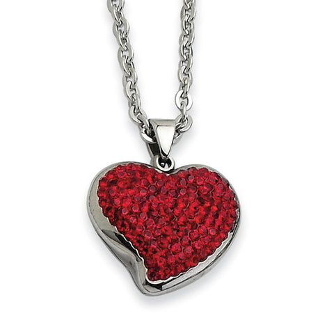 Stainless Steel Red Crystal Heart Pendant Necklace SRN602 - shirin-diamonds