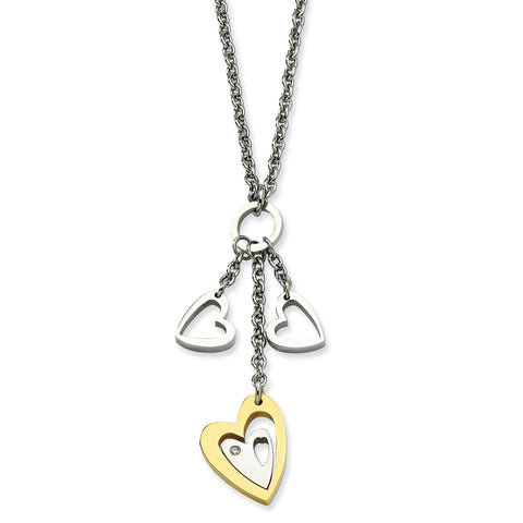 Stainless Steel Yellow IP-plated Heart with  Hearts with CZ Necklace SRN608 - shirin-diamonds
