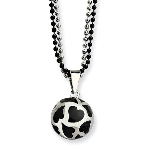 Stainless Steel Black Enamel Hearts 24in Necklace SRN614 - shirin-diamonds