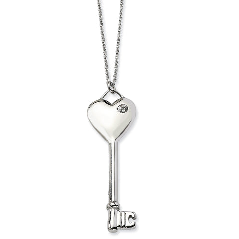 Stainless Steel Heart with CZ Key Pendant Necklace SRN626 - shirin-diamonds