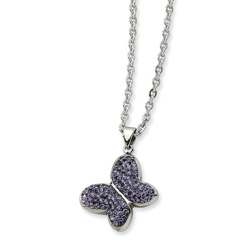 Stainless Steel Purple Crystal Butterfly Pendant Necklace SRN629 - shirin-diamonds