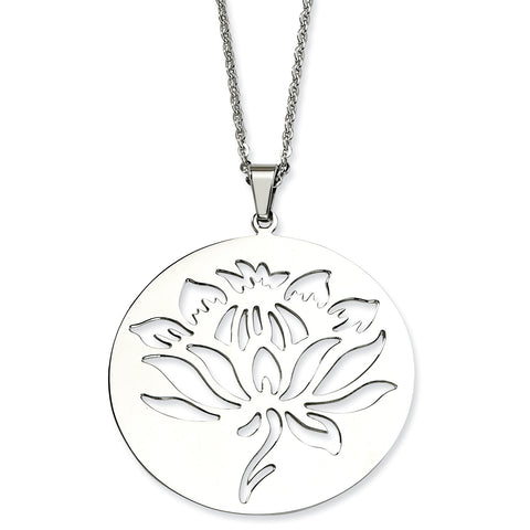 Stainless Steel Flower Cutout Pendant Necklace SRN638 - shirin-diamonds