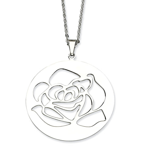 Stainless Steel Rose Cutout Pendant Necklace SRN640 - shirin-diamonds