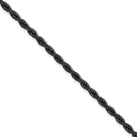 Stainless Steel IP Black-plated 2.3mm 22in Rope Chain SRN672BP - shirin-diamonds