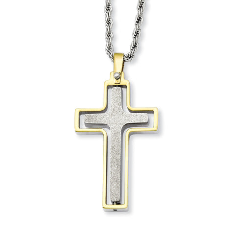 Stainless Steel Yellow IP-plated Laser Cut Moveable Cross Necklace SRN723 - shirin-diamonds