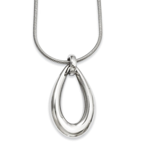 Stainless Steel Polished Teardrop Dangle Pendant Necklace SRN740 - shirin-diamonds