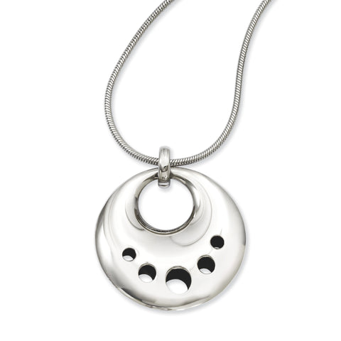 Stainless Steel Polished Circle Cut-out Dangle Pendant Necklace SRN742 - shirin-diamonds