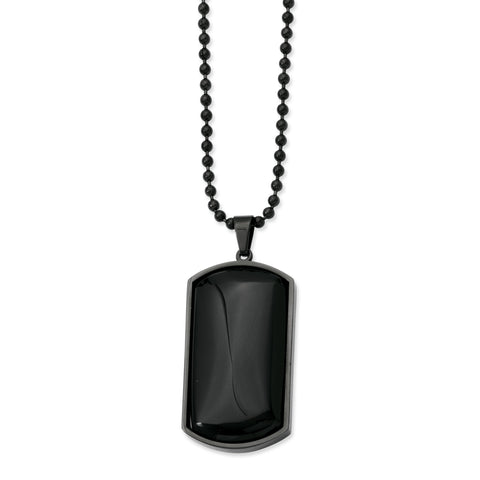 Stainless Steel IP Black-plated & Black Agate Dog Tag Necklace SRN811 - shirin-diamonds