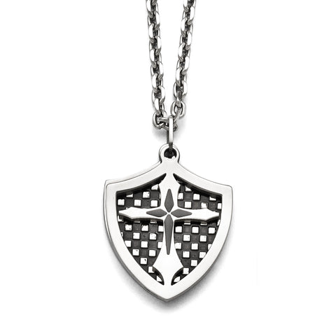 Stainless Steel IP Black Plated Moveable Shield Pendant Necklace SRN834 - shirin-diamonds