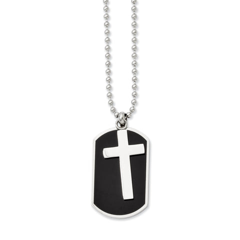 Stainless Steel Black-plated Dog Tag & Polished Cross Necklace SRN838 - shirin-diamonds