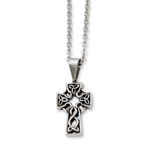 Stainless Steel Antiqued Cross Pendant Necklace SRN844 - shirin-diamonds