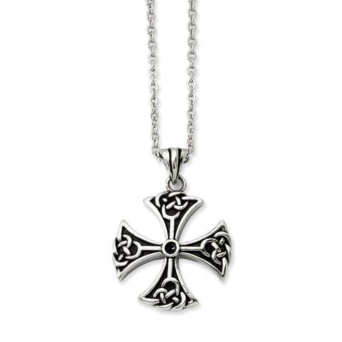Stainless Steel Antiqued Cross Pendant Necklace SRN847 - shirin-diamonds