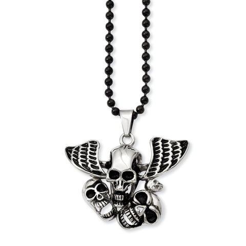 Stainless Steel Antiqued Skulls Necklace SRN849 - shirin-diamonds
