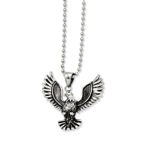 Stainless Steel Antiqued Screaming Eagle Pendant Necklace SRN851 - shirin-diamonds