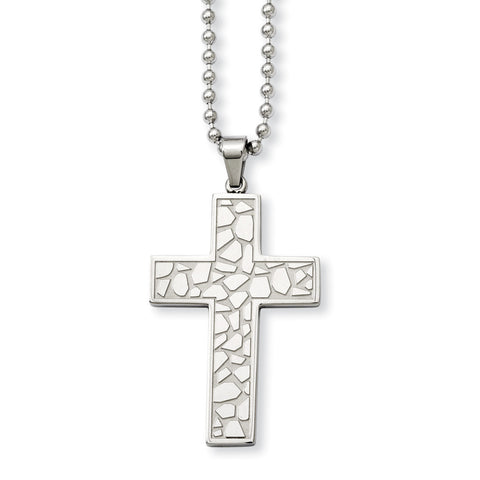 Stainless Steel Textured Cross Pendant Necklace SRN864 - shirin-diamonds