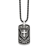 Stainless Steel Antiqued Cross Dog Tag Pendant Necklace SRN878 - shirin-diamonds