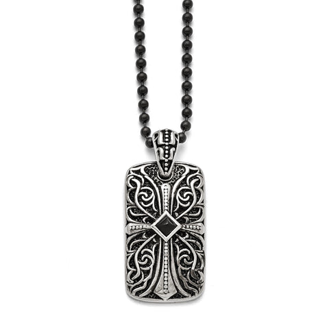 Stainless Steel Black Agate Dog Tag Pendant Necklace SRN879 - shirin-diamonds