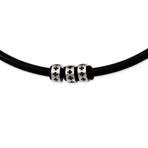 Stainless Steel Black Rubber Cord 19in Necklace SRN881 - shirin-diamonds