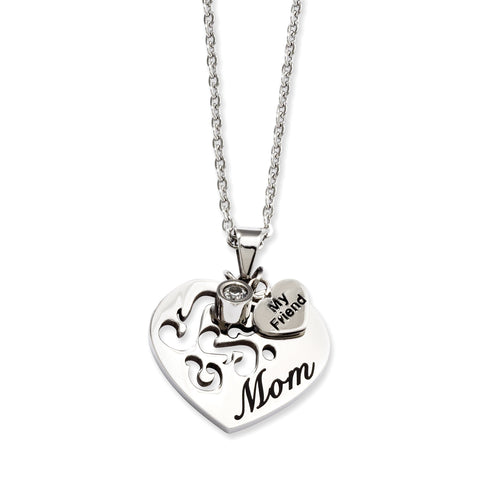 Stainless Steel Mom with CZ and My Friend Pendant Necklace SRN889 - shirin-diamonds