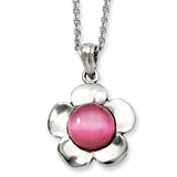 Stainless Steel Flower with Pink Cat's Eye Pendant Necklace SRN893 - shirin-diamonds