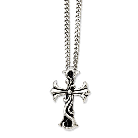 Stainless Steel Antiqued Fancy Scroll Cross Pendant Necklace SRN902 - shirin-diamonds