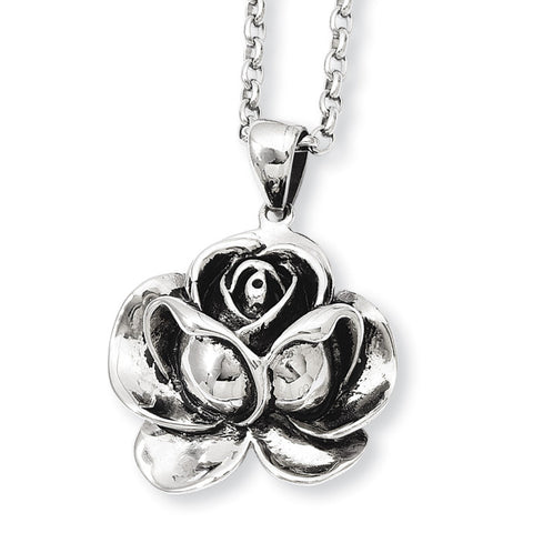 Stainless Steel Antiqued Flower Pendant Necklace SRN916 - shirin-diamonds