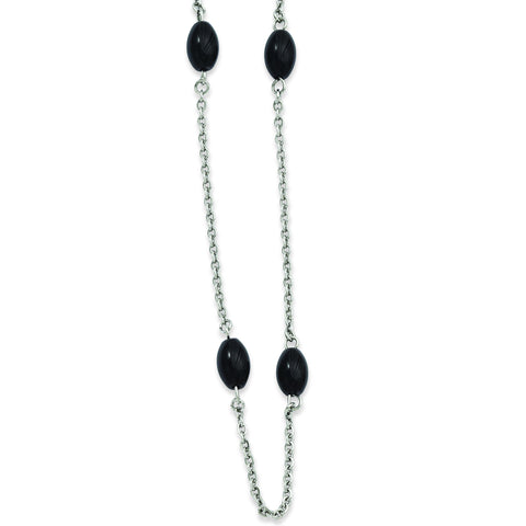 Stainless Steel IP Black-plated Beads 62in Necklace SRN918 - shirin-diamonds