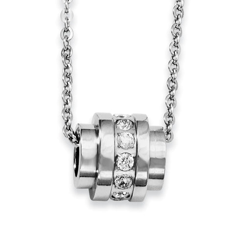 Stainless Steel CZ Pendant Necklace SRN928 - shirin-diamonds
