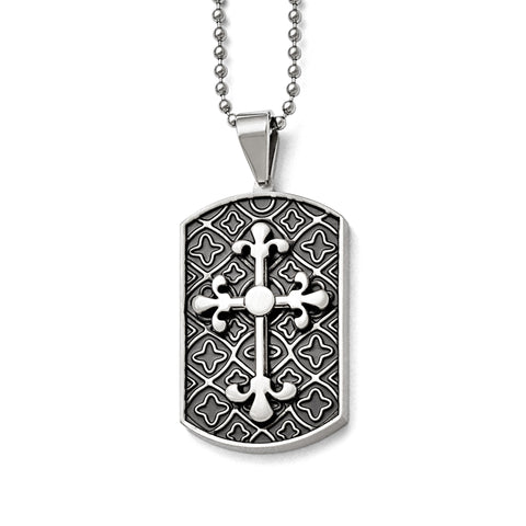 Stainless Steel Black Enamel & Cross Dog Tag Necklace SRN930 - shirin-diamonds