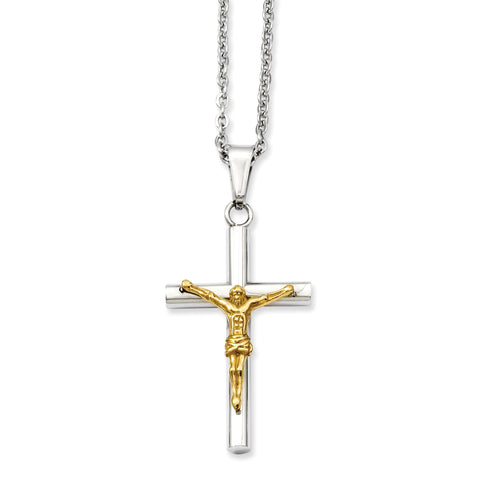 Stainless Steel Yellow IP-plated Crucifix Pendant Necklace SRN932 - shirin-diamonds