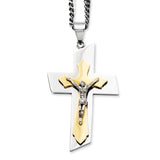 Stainless Steel Polished & Gold IP-plated Crucifix Pend Necklace SRN938 - shirin-diamonds