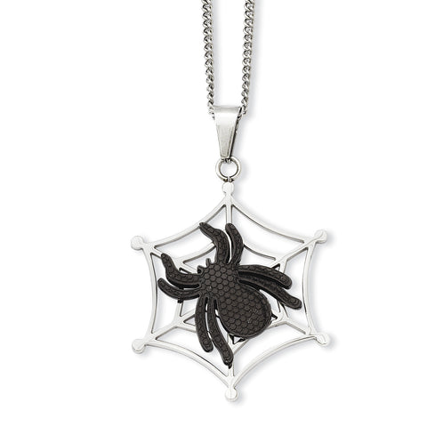 Stainless Steel IP Black-plated Spider & Polished Web Necklace SRN941 - shirin-diamonds