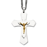 Stainless Steel Polished & Yellow IP-plated Crucifix Necklace SRN943 - shirin-diamonds