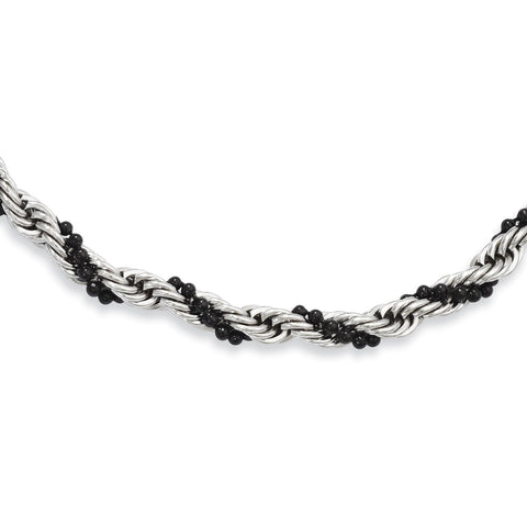 Stainless Steel Black IP-plated Ball & Rope Twisted 18in Necklace SRN950 - shirin-diamonds