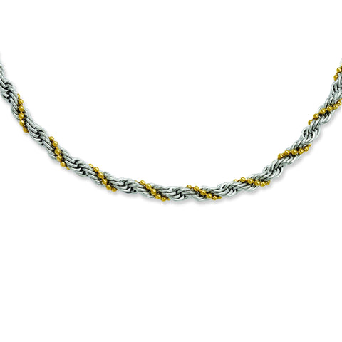 Stainless Steel Yellow IP-plated Ball & Rope Twisted 18in Necklace SRN952 - shirin-diamonds