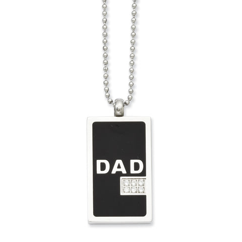 Stainless Steel Black-plated & CZ Dad Dog Tag Necklace SRN956 - shirin-diamonds