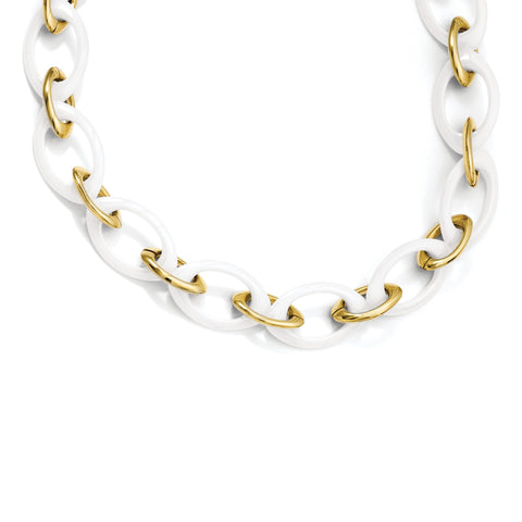 Stainless Steel Yellow IP-plated & White Ceramic 20in Necklace SRN962 - shirin-diamonds