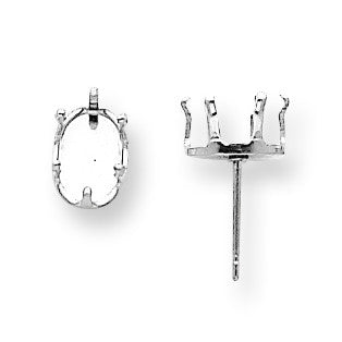 Sterling Silver Oval 6-Prong Snap-In 10 x 8mm Earring Setting SS3013 Sold as One Earring Only (not in pair) - shirin-diamonds