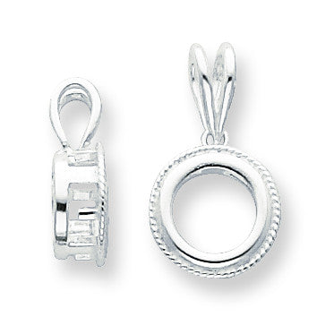 Sterling Silver Round 9.0mm Rope Frame Back Set Loose Bail Pendant Setting SS3234 - shirin-diamonds